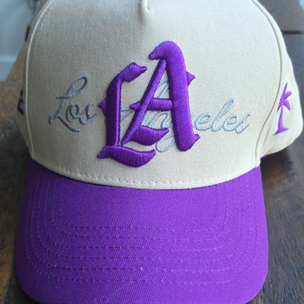 Los Angeles Two-Tone Embroidered Baseball Cap - Purple & Tan